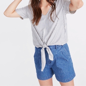 Madewell Blue & White Stripe‎ Coastal Viscose Tie Front Blouse M